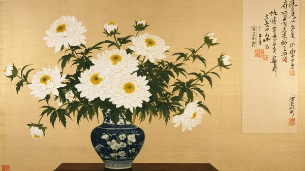 японская гравюра хризантемы