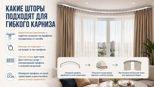 Какие шторы подходят для гибкого карниза