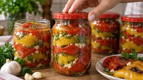 Запеченный перец на зиму: простой рецепт с чесноком и зеленью